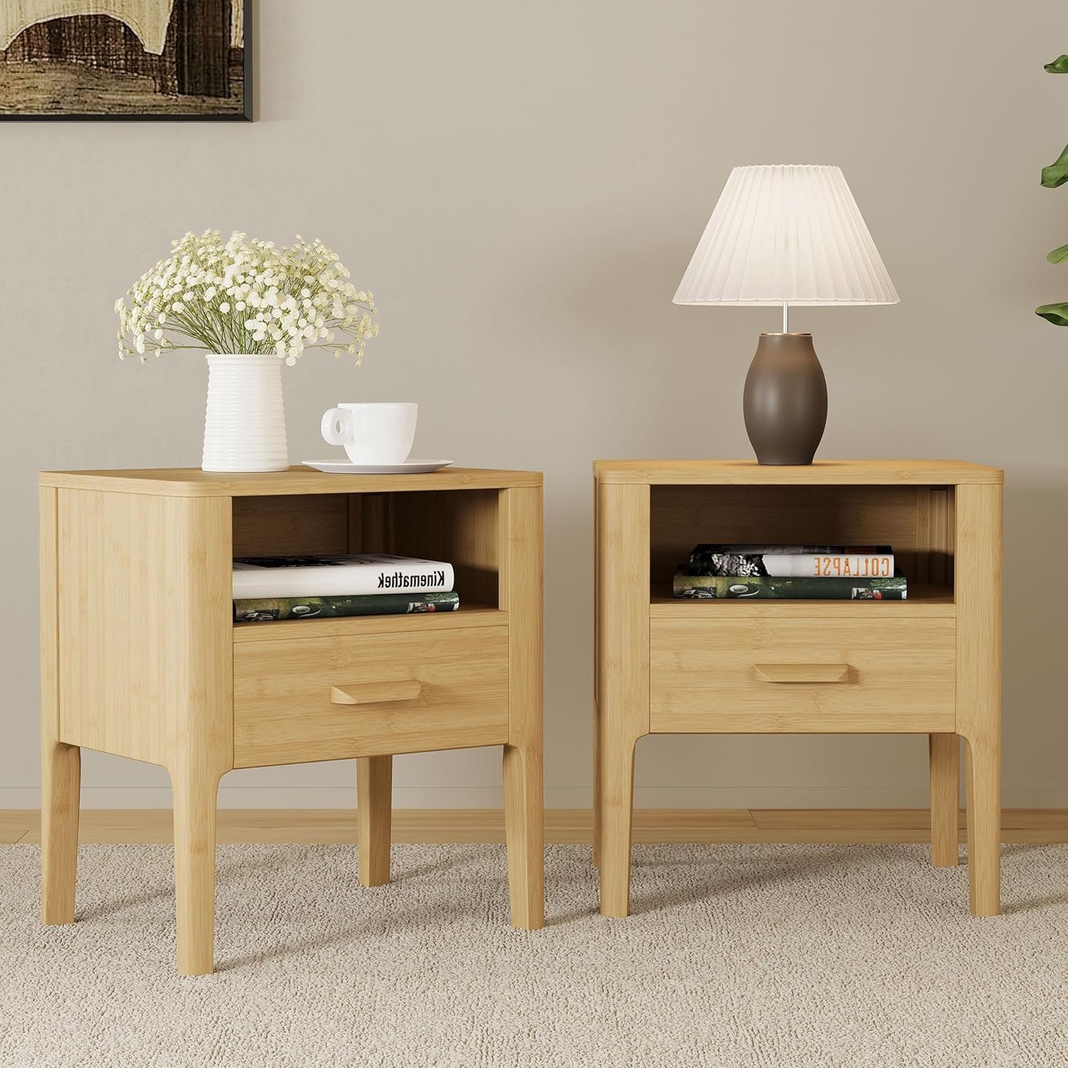 Merax Bamboo Nightstand Set of 2, Brown - Image 6